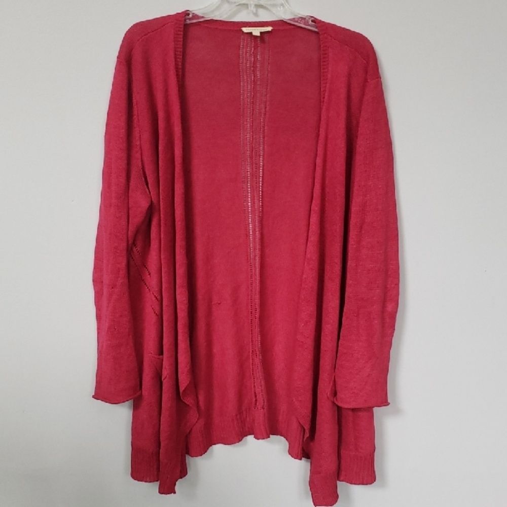Eileen Fisher Linen Open-Knit Waterfall Cardigan Womens XL Pink Imperfect